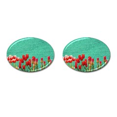 Green Denim Flowers Cufflinks (oval) by snowwhitegirl