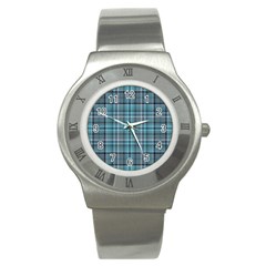 Teal Plaid Stainless Steel Watch by snowwhitegirl