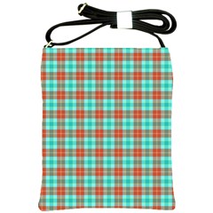 Aqua Orange Plaid Shoulder Sling Bag by snowwhitegirl