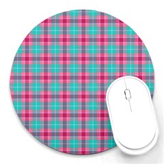 Blue Pink Plaid Round Mousepads by snowwhitegirl