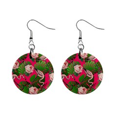 Flamingo Floral Pink Mini Button Earrings by snowwhitegirl