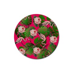 Flamingo Floral Pink Rubber Coaster (round)  by snowwhitegirl