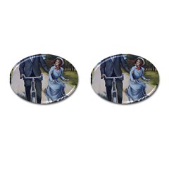 Couple On Bicycle Cufflinks (oval) by vintage2030