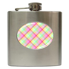 Pastel Rainbow Tablecloth Diagonal Check Hip Flask (6 Oz) by PodArtist