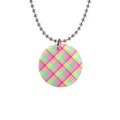 Pastel Rainbow Tablecloth Diagonal Check Button Necklaces by PodArtist