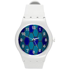 Hexagon Background Geometric Mosaic Round Plastic Sport Watch (m) by Sapixe