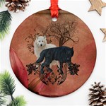 Awesome Black And White Wolf Ornament (Round) Front