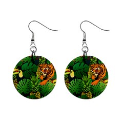 Tropical Pelican Tiger Jungle Black Mini Button Earrings by snowwhitegirl