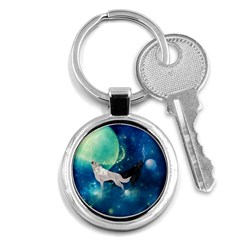 Awesome Black And White Wolf In The Universe Key Chains (round)  by FantasyWorld7