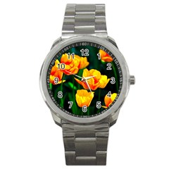 Yellow Orange Tulip Flowers Sport Metal Watch by FunnyCow