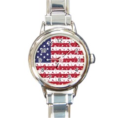 Usa Flag Halloween Holiday Nightmare Stripes Round Italian Charm Watch by PodArtist