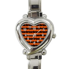 Orange And Black Spooky Halloween Nightmare Stripes Heart Italian Charm Watch by PodArtist