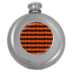 Orange And Black Spooky Halloween Nightmare Stripes Round Hip Flask (5 Oz) by PodArtist