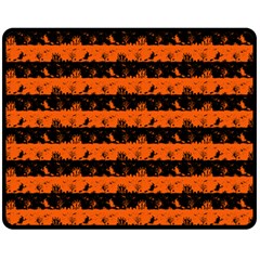 Orange And Black Spooky Halloween Nightmare Stripes Fleece Blanket (medium)  by PodArtist