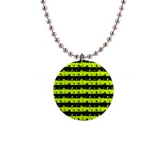 Slime Green And Black Halloween Nightmare Stripes  Button Necklaces by PodArtist