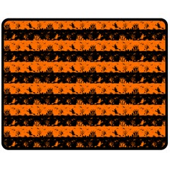 Dark Pumpkin Orange And Black Halloween Nightmare Stripes  Fleece Blanket (medium)  by PodArtist