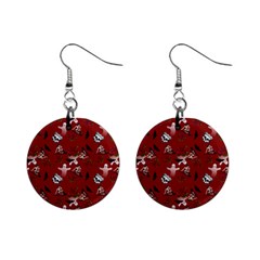 Gothic Woman Rose Bats Pattern Red Mini Button Earrings by snowwhitegirl