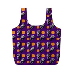 Halloween Skeleton Pumpkin Pattern Purple Full Print Recycle Bag (m) by snowwhitegirl