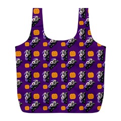 Halloween Skeleton Pumpkin Pattern Purple Full Print Recycle Bag (l) by snowwhitegirl