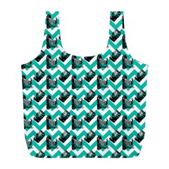 Vintage Camera Chevron Aqua Full Print Recycle Bag (l) by snowwhitegirl