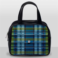 Playing With Plaid Kitten (blue) Pattern Classic Handbag (one Side) by emilyzragz