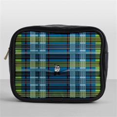 Playing With Plaid Kitten (blue) Pattern Mini Toiletries Bag (one Side) by emilyzragz