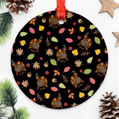 Thanksgiving Turkey Pattern Ornament (round) by Valentinaart