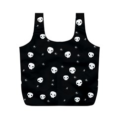 Pattern Skull Stars Halloween Gothic On Black Background Full Print Recycle Bag (m) by genx