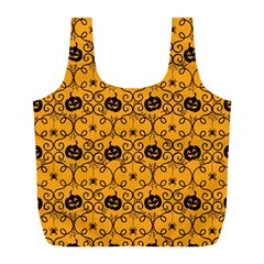 Pattern Pumpkin Spider Vintage Halloween Gothic Orange And Black Full Print Recycle Bag (l) by genx