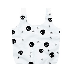 Pattern Skull Stars Handrawn Naive Halloween Gothic Black And White Full Print Recycle Bag (m) by genx