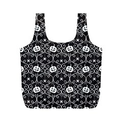 Pattern Pumpkin Spider Vintage Gothic Halloween Black And White Full Print Recycle Bag (m) by genx