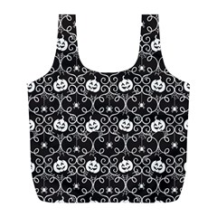 Pattern Pumpkin Spider Vintage Gothic Halloween Black And White Full Print Recycle Bag (l) by genx