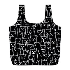 Funny Cat Pattern Organic Style Minimalist On Black Background Full Print Recycle Bag (l) by genx