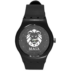 Maga Make America Great Again Trump Lion With Dark Gray Stone Texture Grunge Round Plastic Sport Watch (m) by snek