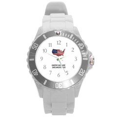 American Are Dreamers Too Buildthewall Maga With Usa Flag Round Plastic Sport Watch (l) by snek