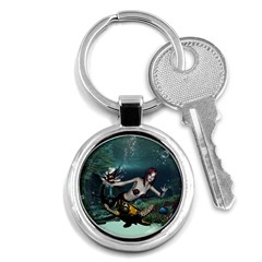 Wonderful Fmermaid With Turtle In The Deep Ocean Key Chains (round)  by FantasyWorld7