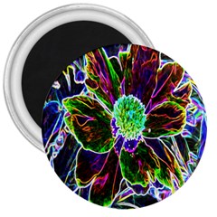 Abstract Garden Peony In Black And Blue 3  Magnets by myrubiogarden