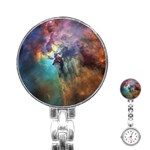 Lagoon Nebula Interstellar Cloud Pastel pink, turquoise and yellow stars Stainless Steel Nurses Watch Front