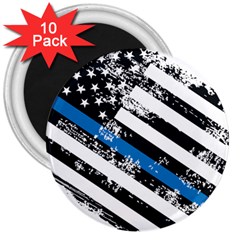 Usa Flag The Thin Blue Line I Back The Blue Usa Flag Grunge On White Background 3  Magnets (10 Pack)  by snek