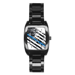 Usa Flag The Thin Blue Line I Back The Blue Usa Flag Grunge On White Background Stainless Steel Barrel Watch by snek