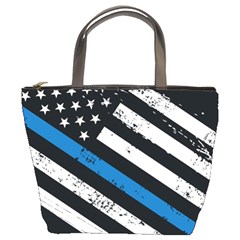 Usa Flag The Thin Blue Line I Back The Blue Usa Flag Grunge On Black Background Bucket Bag