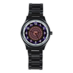 Fractal Neon Blue Energy Fantasy Stainless Steel Round Watch by Wegoenart