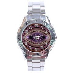 Fractal Pink Eye Fantasy Pattern Stainless Steel Analogue Watch by Wegoenart