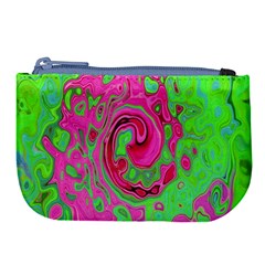 Groovy Abstract Green And Red Lava Liquid Swirl Large Coin Purse by myrubiogarden