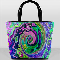 Groovy Abstract Aqua And Navy Lava Liquid Swirl Bucket Bag by myrubiogarden