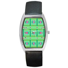 Checkerboard Squares Abstract Barrel Style Metal Watch by Pakrebo