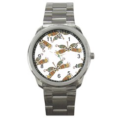 Pattern Dragonfly Background Sport Metal Watch by Pakrebo