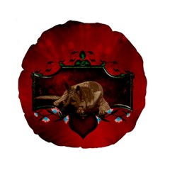 Wonderful German Shepherd With Heart And Flowers Standard 15  Premium Flano Round Cushions by FantasyWorld7