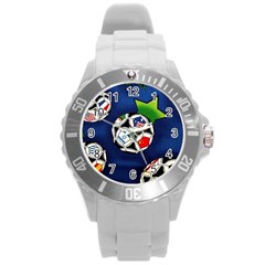 Textile Football Soccer Fabric Round Plastic Sport Watch (l) by Pakrebo