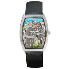 Village Place Portugal Landscape Barrel Style Metal Watch by Pakrebo